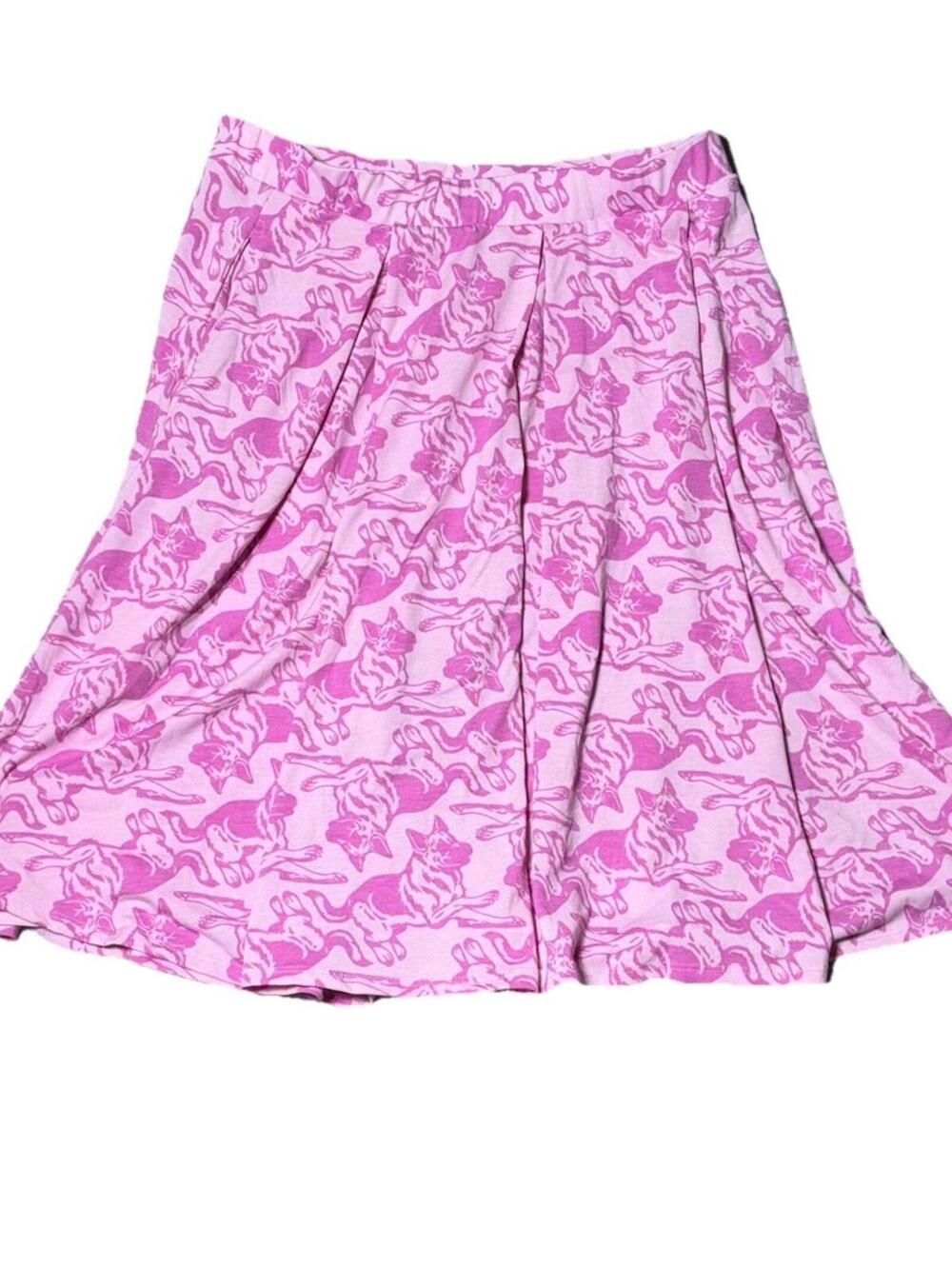 Lularoe Madison Womens XL Pink A-Line Pleated Skirt German Shepherd Dog Pockets
